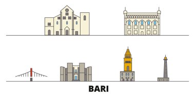 İtalya, Bari simge vektör çizim düz. İtalya, Bari hattı şehir ünlü seyahat yerler, manzarası, tasarım ile. 