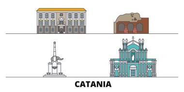 İtalya, Catania simge vektör çizim düz. İtalya, Catania satır şehir ünlü seyahat yerler, manzarası, tasarım ile. 