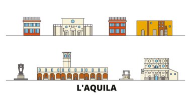 İtalya, Laquila düz yerlerinden illüstrasyon vektör. İtalya, Laquila satır şehir ünlü seyahat yerler, manzarası, tasarım ile. 