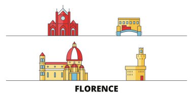 İtalya, Floransa şehir düz yerlerinden illüstrasyon vektör. İtalya, Floransa şehir hattı şehir ünlü seyahat yerler, manzarası, tasarım ile. 
