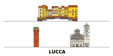 İtalya, Lucca simge vektör çizim düz. İtalya, Lucca satır şehir ünlü seyahat yerler, manzarası, tasarım ile. 