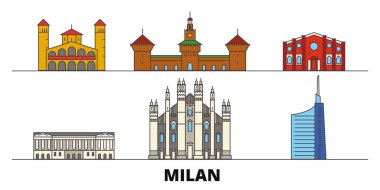İtalya, Milano simge vektör çizim düz. İtalya, Milano satır şehir ünlü seyahat yerler, manzarası, tasarım ile. 