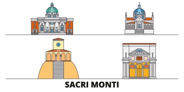 İtalya, Piedmont ve Lombardiya, Sacri Monti düz yerlerinden illüstrasyon vektör. İtalya, Piedmont ve Lombardiya, Sacri Monti satır şehir ünlü seyahat yerler, manzarası, tasarım ile. 