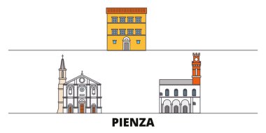 İtalya, Pienza düz yerlerinden illüstrasyon vektör. İtalya, Pienza satır şehir ünlü seyahat yerler, manzarası, tasarım ile. 