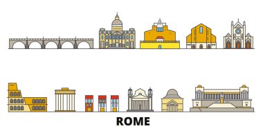 İtalya, Roma simge vektör çizim düz. İtalya, Roma satır şehir ünlü seyahat yerler, manzarası, tasarım ile. 