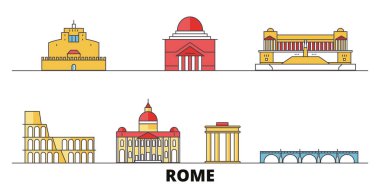 İtalya, Roma şehir düz yerlerinden illüstrasyon vektör. İtalya, Roma şehir hattı şehir ünlü seyahat yerler, manzarası, tasarım ile. 