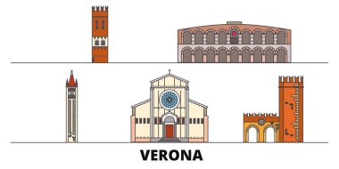 İtalya, Verona simge vektör çizim düz. İtalya, Verona satır şehir ünlü seyahat yerler, manzarası, tasarım ile. 