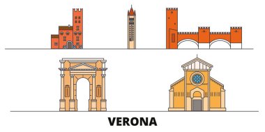 İtalya, Verona şehri düz yerlerinden illüstrasyon vektör. İtalya, Verona şehir hattı şehir ünlü seyahat yerler, manzarası, tasarım ile. 