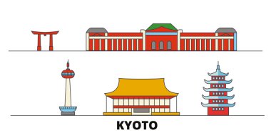 Japonya, Kyoto simge vektör çizim düz. Japonya, Kyoto satır şehir ünlü seyahat yerler, manzarası, tasarım ile. 