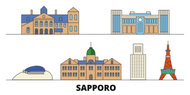 Japonya, Sapporo simge vektör çizim düz. Japonya, Sapporo satır şehir ünlü seyahat yerler, manzarası, tasarım ile. 