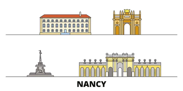 France, Nancy flat landmarks vector illustration. Francia, Nancy línea de la ciudad con lugares de interés turístico famosos, horizonte, diseño . — Vector de stock