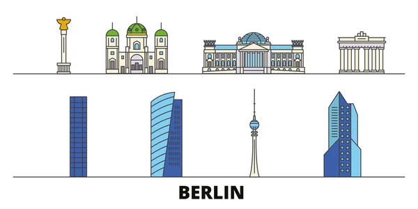 Alemania, Berlín hito plano vector ilustración. Alemania, Berlín línea de la ciudad con lugares de interés turístico famosos, horizonte, diseño . — Vector de stock