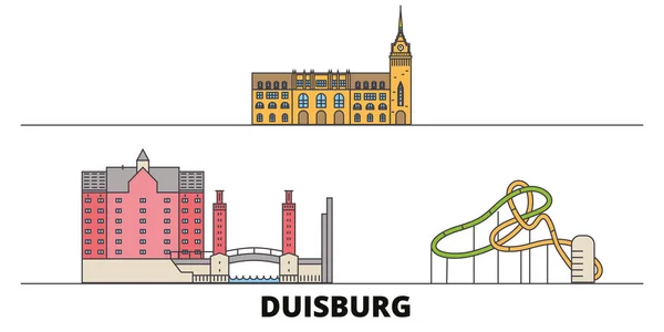 Alemania, Duisburg plana monumentos vector ilustración. Alemania, Duisburg ciudad línea con lugares de interés turístico famosos, horizonte, diseño . — Vector de stock