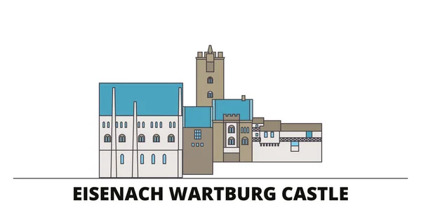 Jerman, Eisenach Wartburg Castle gambar vektor datar. Jerman, Eisenach Wartburg Castle Line City dengan pemandangan wisata terkenal, kaki langit, desain . - Stok Vektor