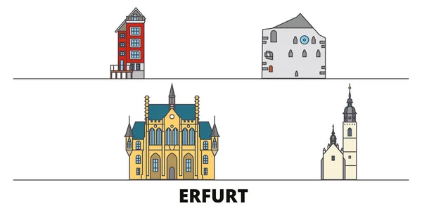 Alemania, Erfurt hito plano vector ilustración. Alemania, Erfurt ciudad con lugares de interés turístico famosos, horizonte, diseño . — Vector de stock