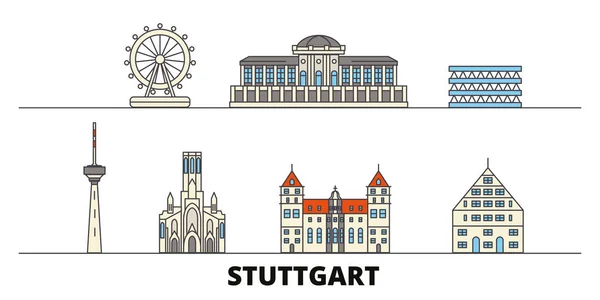 Alemania, Stuttgart hito plano vector ilustración. Alemania, Stuttgart ciudad con lugares de interés turístico famosos, horizonte, diseño . — Vector de stock