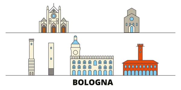 Italia, Bolonia plana monumentos vector ilustración. Italia, Bolonia ciudad línea con lugares de interés turístico famosos, horizonte, diseño . — Vector de stock