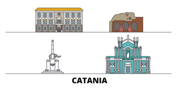 Italia, Catania plana monumentos vector ilustración. Italia, Catania línea de la ciudad con lugares de interés turístico famosos, horizonte, diseño . — Vector de stock