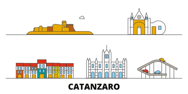 Italia, Catanzaro plana monumentos vector ilustración. Italia, Catanzaro ciudad línea con lugares de interés turístico famosos, horizonte, diseño . — Vector de stock