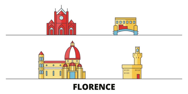 Italia, Florencia Ilustración vectorial de monumentos planos de la ciudad. Italia, Florencia Ciudad línea de la ciudad con lugares de interés turístico famosos, horizonte, diseño . — Vector de stock