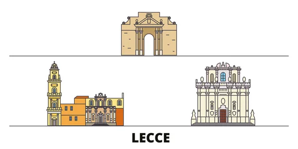 意大利, 莱切平面地标向量例证。意大利, 莱切线城市与著名的旅游景点, 天际线, 设计. — 图库矢量图片