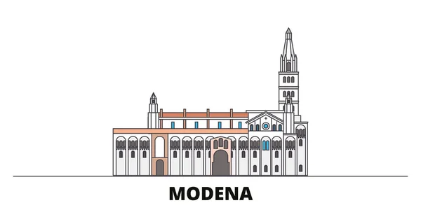 Italia, Modena plana monumentos vector ilustración. Italia, Modena ciudad línea con lugares de interés turístico famosos, horizonte, diseño . — Vector de stock