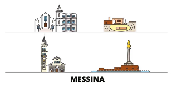 Italia, Messina plana monumentos vector ilustración. Italia, Messina ciudad línea con lugares de interés turístico famosos, horizonte, diseño . — Vector de stock