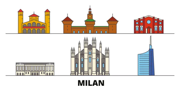 Itália, Milão marco plano ilustração vetorial. Itália, Milão linha da cidade com vistas famosas do curso, skyline, projeto . —  Vetores de Stock