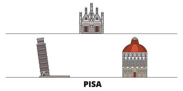 Olaszország, vagy a lakás tereptárgyak vektoros illusztráció. Olaszország, Pisa vonal város híres utazási látnivalók, városkép, design. — Stock Vector