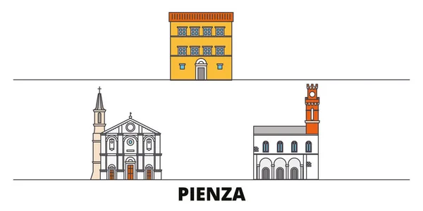 Italie, Pienza repères plats illustration vectorielle. Italie, Pienza line city avec des sites touristiques célèbres, skyline, design . — Image vectorielle