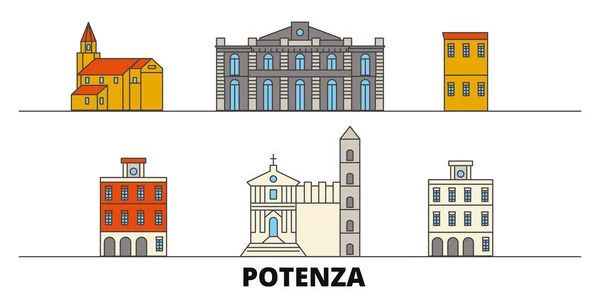 Italia, Potenza punti di riferimento piatti illustrazione vettoriale. Italia, Potenza line city con famose attrazioni turistiche, skyline, design . — Vettoriale Stock
