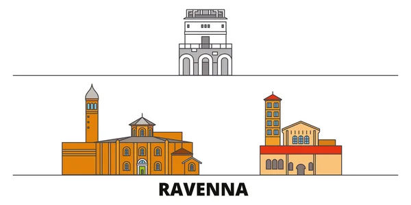 Italia, Ravenna City plana monumentos vector ilustración. Italia, Ravenna ciudad línea de la ciudad con lugares de interés turístico famosos, horizonte, diseño . — Vector de stock