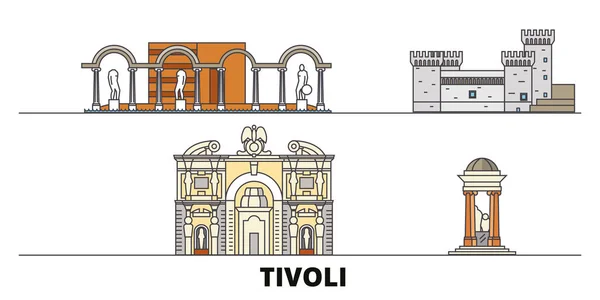 Italy, Tivoli flat landmarks vector illustration. Italy, Tivoli line city with famous travel sights, skyline, design. — Stock Vector