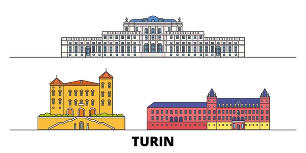 Italia, Turín, Residencias de la Casa Real de Saboya plana monumentos vector ilustración. Italia, Turín, Residencias de la Casa Real de Saboya línea de la ciudad con lugares de interés turístico famosos, horizonte, diseño . — Vector de stock