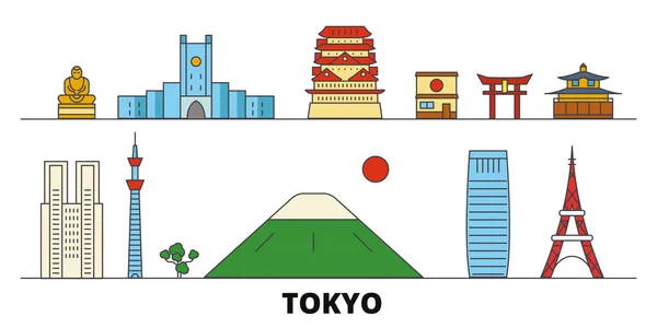 Japón, Tokio hito plano vector ilustración. Japón, ciudad de la línea de Tokio con lugares de interés turístico famosos, horizonte, diseño . — Vector de stock