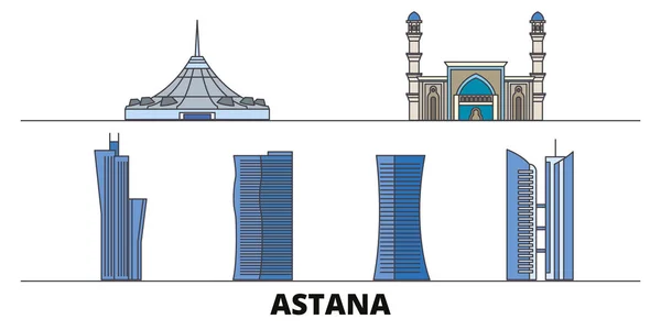 Kazakistan Astana düz yerlerinden illüstrasyon vektör. Kazakistan, Astana satır şehir ünlü seyahat yerler, manzarası, tasarım ile. — Stok Vektör