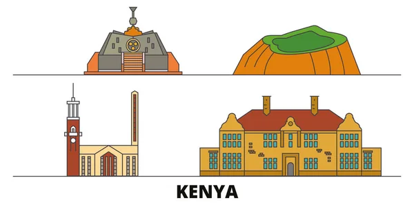 Kenya, Nairobi flat landmarks vector illustration. Kenia, ciudad de la línea de Nairobi con lugares de interés turístico famosos, horizonte, diseño . — Vector de stock