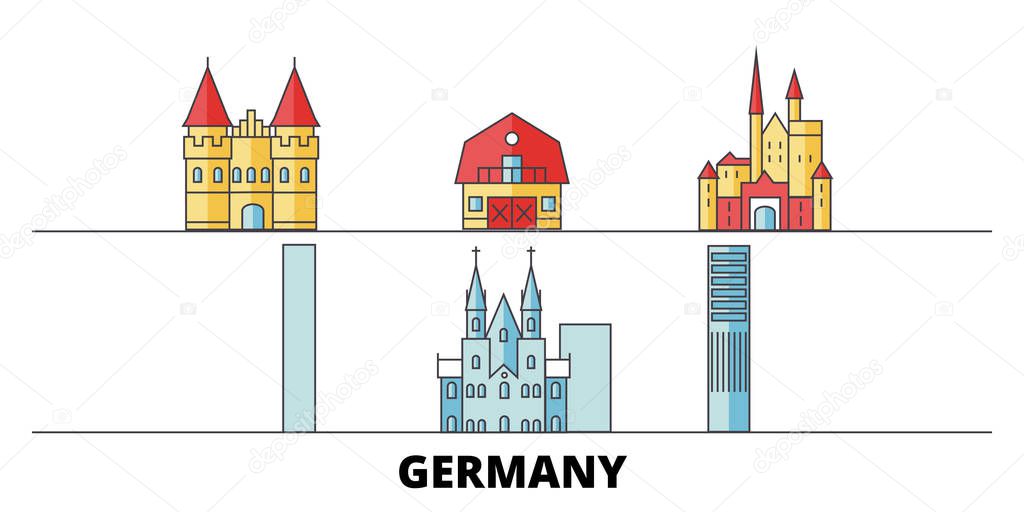 Germany flat landmarks vector illustration. Germany line city with famous travel sights, skyline, design. 