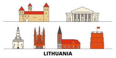 Litvanya düz yerlerinden illüstrasyon vektör. Litvanya satır şehir ünlü seyahat yerler, manzarası, tasarım ile. 