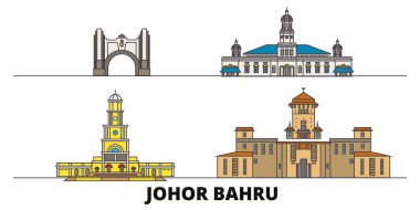 Malezya, Johor Bahru düz yerlerinden illüstrasyon vektör. Malezya, Johor Bahru satır şehir ünlü seyahat yerler, manzarası, tasarım ile. 