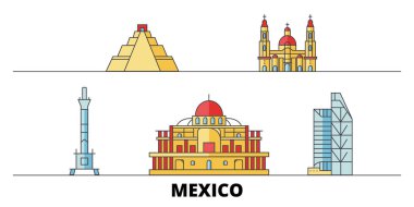 Meksika, Mexico City simge vektör çizim düz. Meksika, Mexico City hattı şehir ünlü seyahat yerler, manzarası, tasarım ile. 