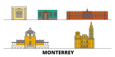 Meksika, Monterrey simge vektör çizim düz. Meksika, Monterrey satır şehir ünlü seyahat yerler, manzarası, tasarım ile. 