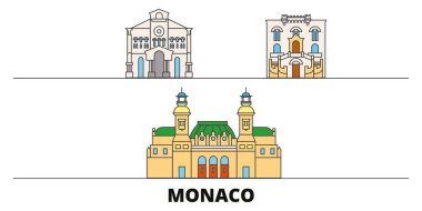 Monaco düz yerlerinden illüstrasyon vektör. Monaco satır şehir ünlü seyahat yerler, manzarası, tasarım ile. 