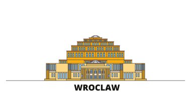 Polonya, Wroclaw, Centennial Hall düz yerlerinden illüstrasyon vektör. Polonya, Wroclaw, Centennial Hall satır şehir ünlü seyahat sights, manzarası Dizayn.