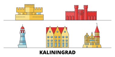 Rusya, Kaliningrad şehir düz yerlerinden illüstrasyon vektör. Rusya, Kaliningrad satır kenti ile ünlü seyahat yerler, manzarası, tasarım. 