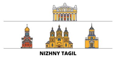 Rusya, Nizhny Tagil düz yerlerinden illüstrasyon vektör. Rusya, Nizhny Tagil satır şehir ünlü seyahat yerler, manzarası, tasarım ile. 