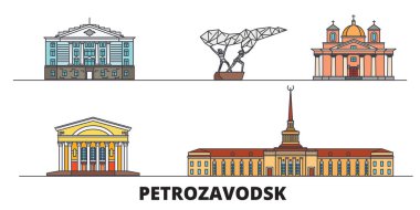 Rusya, Petrozavodsk simge vektör çizim düz. Rusya, Petrozavodsk satır şehir ünlü seyahat yerler, manzarası, tasarım ile. 
