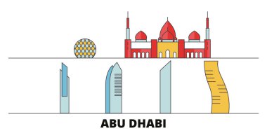 Birleşik Arap Emirlikleri, Abu Dabi şehir düz yerlerinden illüstrasyon vektör. Birleşik Arap Emirlikleri, Abu Dabi şehir hattı şehir ünlü seyahat yerler, manzarası, tasarım ile. 