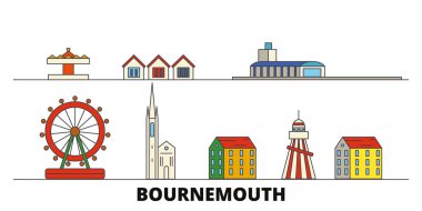 İngiltere, Bournemouth düz yerlerinden illüstrasyon vektör. İngiltere, Bournemouth satır şehir ünlü seyahat yerler, manzarası, tasarım ile. 