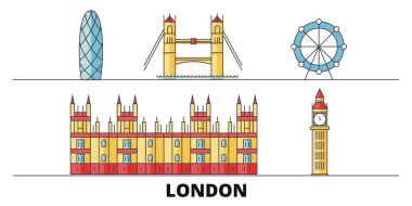 İngiltere, Londra şehir düz yerlerinden illüstrasyon vektör. İngiltere, Londra şehir hattı şehir ünlü seyahat yerler, manzarası, tasarım ile. 